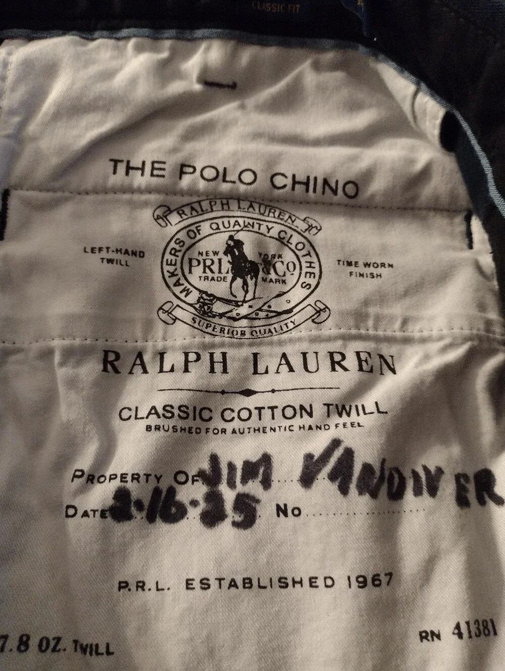 Polo Ralph Lauren Chino Pants Mens 36x29 Navy  Classic Fit Cotton Twill Career